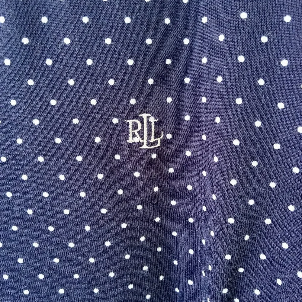 Lauren‎ Ralph Lauren Women's Blue Polka Dot Luxury Logo Top/Pajama Top Size M